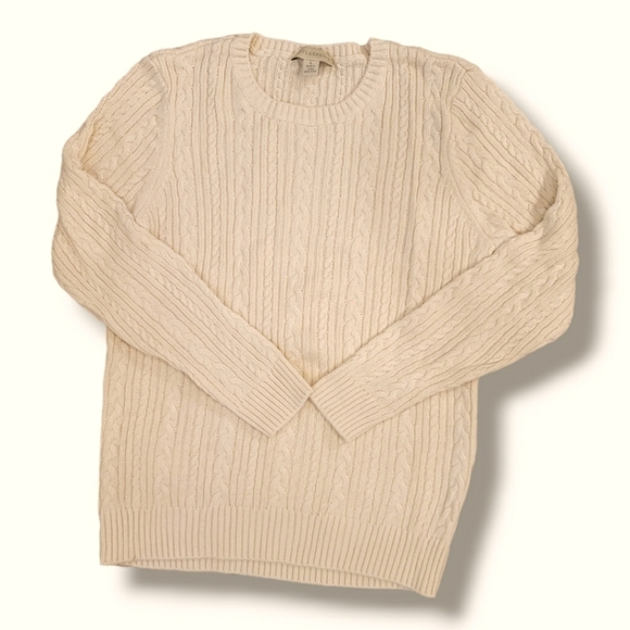 Appleseed's Cream Cotton And Wool Blend Cable Knit Crewneck Sweater-Size Large - Picture 4 of 8